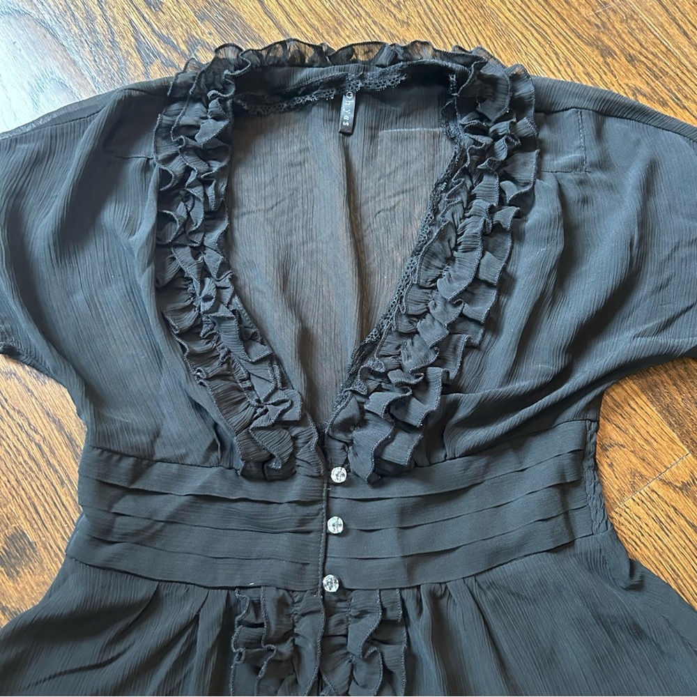 Oh Yes Y2K Black Sheer Ruffle Blouse - Size L - Picture 3 of 10